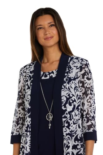 Image of R&M Richards Womens 2-Piece Black & White Jacket Dress Set W /Necklace