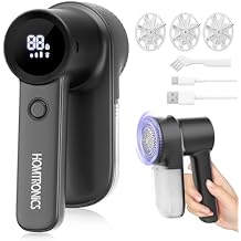 Rechargeable Fabric Shaver Lint Remover 3-Speeds Sweater Shaver with LED Display & LED Light, Electric Lint Shaver for Clothing & Furniture, 3 Extra Blades, Type-C Fast Charging Port - Black