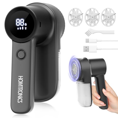充電式布用毛取り器：3段階の速度調整機能、衣類や家具用の電動毛取り器、6枚刃、LED照明。Type-C急速充電ポート-はいいろの商品画像（Amazon）
