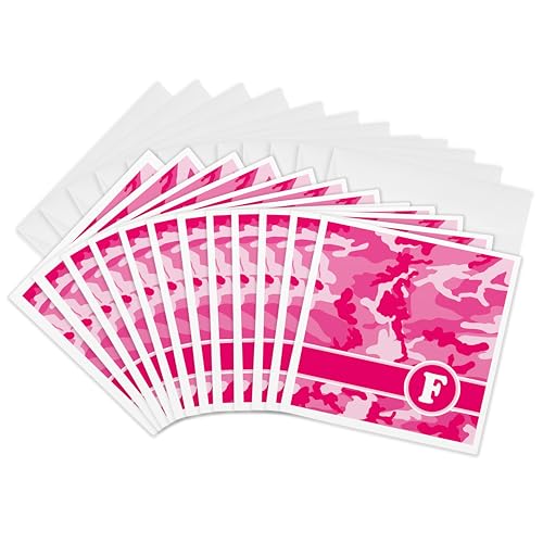 Carte de voeux lettre F mignon camouflage rose 15,2 cm
