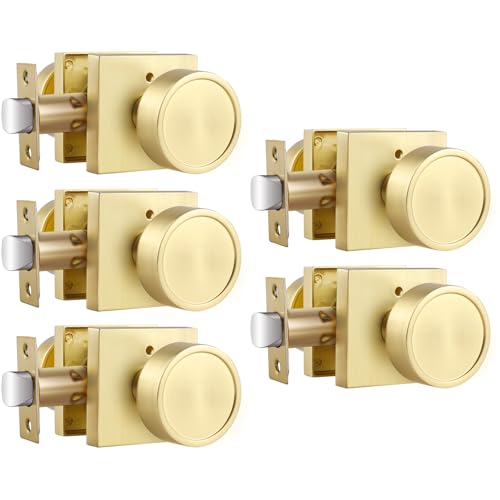 Haidms Gold Door Knobs Interior, Zinc-Alloy Heavy Duty Round Brushed