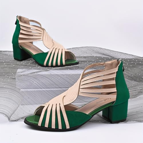 Ladies' Roman Gladiator sandals - thick sole, middle heel, cross buckle closure, breathable faux leather fabric and rubber sole, wear-resistant and anti-slip in summer2