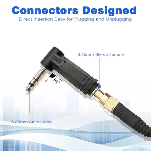Adaptador estéreo ángulo 90° 6.35mm macho a hembra, 2 piezas miniatura 5