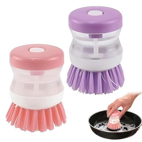 Cepillo Lavavajillas con Dispensador,2 Unidades Cepillo de Cocina para Limpieza de Fregadero, Cepillo Fregar Platos, Cepillo de Cocina para Limpieza de ollas, Sartenes, Fregaderos