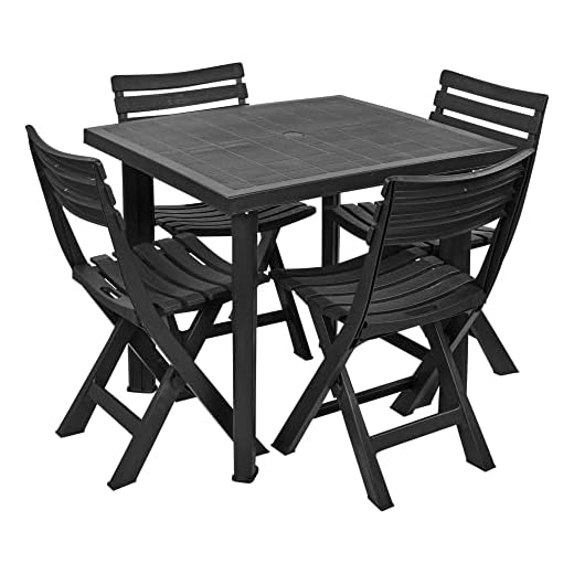 Large Black Square Garden Plastic Table & Chairs Patio Deck Side Snack Outdoor (4)
