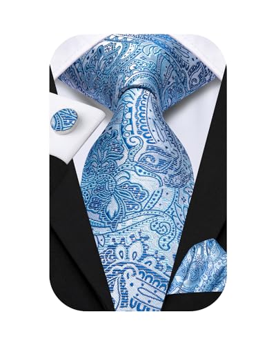 Image of Hi-Tie Mens 70inches Tie Set Extra Long Necktie for Men Cufflinks Handkerchief Big Tall Men Business Wedding