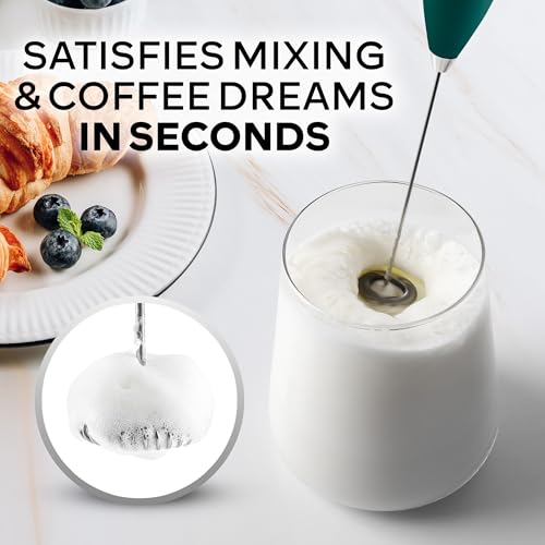 Image of Zulay Kitchen Powerful Milk Frother Wand With Duracell Batteries - Ultra Fast Handheld Drink Mixer - Electric Whisk Foam Maker for Coffee, Lattes, Cappuccino & Matcha - Z1 Motor - Dark Green