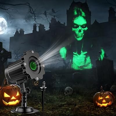 Halloween Projector Lights Outdoor Indoor - 3D Dynamic Green Skull Ghost Projector Decorations Lights, Waterproof Halloween Light for Window, Ground, Roof, Wall,Cemetery, Halloween Decor