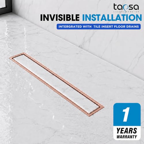 Image of Tapsa Tile Insert Floor Drain | 304 Stainless Steel | Invisible Shower Drain Channel | Shower Drain Channel | Water Drain Channel | with Cockroach Trap. (24X4, Rose Gold Tile Insert Floor Drain 20 mm)
