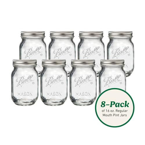 Image of Ball Regular Mouth Pint 16oz. Glass Mason Jar with Lids and Bands, 8 Count