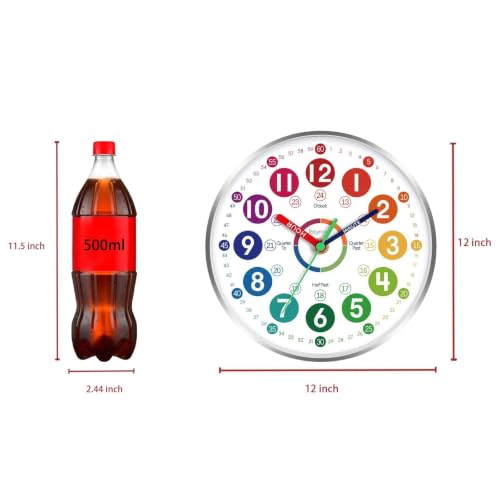 Image of Roymnie Wall Clock 10 inch for Kids Learning Teaching Silent Battery Operated | Learning to Tell Time Easily Non Ticking Analog Colorful Teaching Time Clock Decorative for Kids Room Classroom School Modern