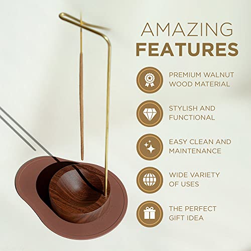 Dostende Incense Holder, Multi-Purpose Design Wooden Incense Burner Ash Catcher With Brass Incense Stick Holder For Home Decor Yoga Spa Madiation #TOP5