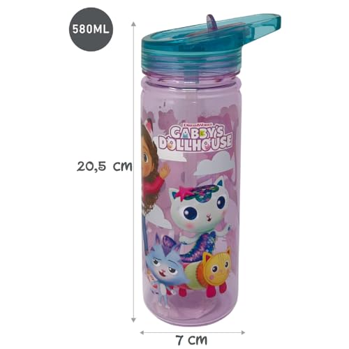 CARTOON Trinkflasche aus Tritan Gabby’s Dollhouse Ecozen mit klappbarem Trinkschnabel für Kinder, 580 ml, BPA-frei