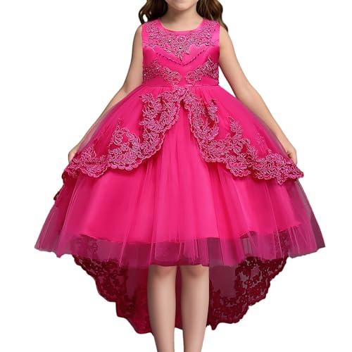 Generisch Romanzi di Natale per bambini, tinta unita, in pizzo, senza maniche, lunghezza al ginocchio, mini ragazza, rosa intenso, 12-13 Anni