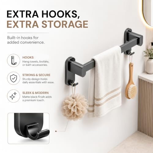 Image of Amazon Basics Towel Rod for Bathroom - 12 Inch Rust Resistant Aluminum Towel Holder, Strong Wall Mounted Towel Hanger for Bathroom & Kitchen Sink Pack of 1