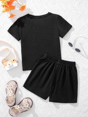 Image of SweatyRocks Girl's 2 Piece Outfits Tie Dye Short Sleeve Crewneck Top and Shorts Set Black Heart 9Y