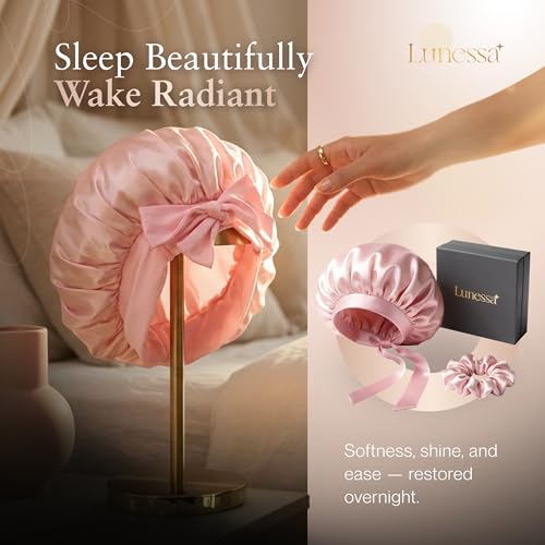 Lunessa 22-Momme Mulberry Silk Hair Bonnet For Sleeping + Scrunchie Included | Real Silk, Frizz-Free, OEKO-TEX® Certified Luxury Wrap For Any Hair Type | Luxury Giftable Package (Pink) - 8