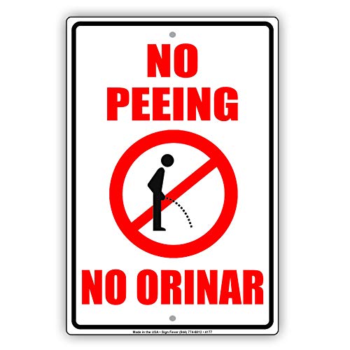 Cartel de metal retro con texto en inglés No Peeing No Orinar, divertido y divertido, 20 x 30 cm