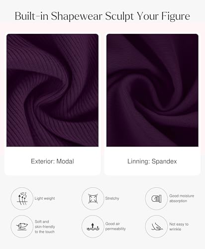 Image of Popilush Long Sleeve Midi Dresses for Women, Built-in Bra Shapewear Dress | Bodycon, Tummy Control, Square Neck, Cocktail Party and Dinners
