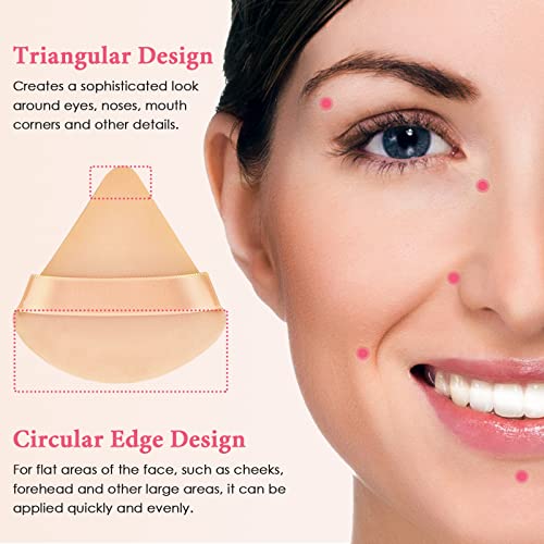 2 Pcs Powder Puff Triangle Makeup Puffs For Loose Setting Powder Face Body, Foundation Blender Velour Setting Powder Puff, Super Soft Eye Makeup Wedges Beauty Tools (Black Nude) #TOP3