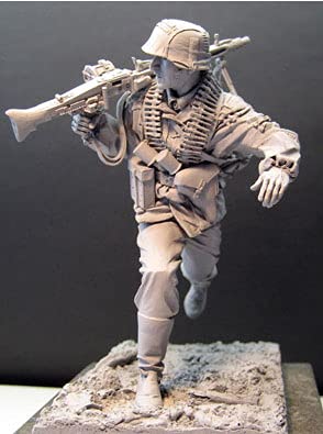 PANGCHENG 1/16 Mitrailleur, Normandie 1944, Figurine en résine Soldats GK, Sujet Militaire de la Seconde Guerre Mondiale, Non revêtu sans Couleur