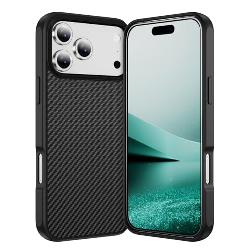 Coque fine iPhone 17 anti-traces et compatible charge sans fil motif carbone