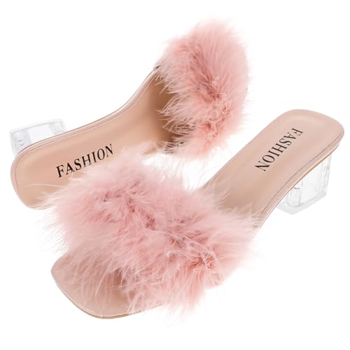 Claquettes cloutées pour femmes au fini rose artificiel brillant
