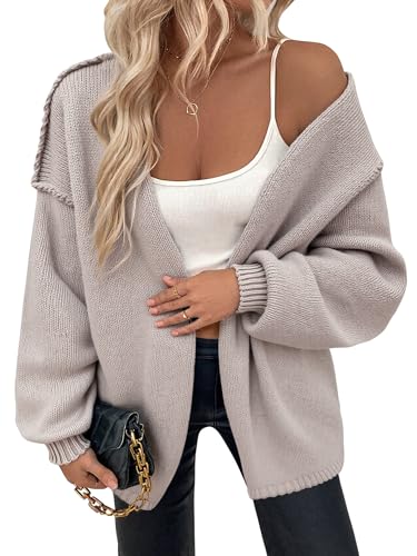Women’s Oversized Knit Cardigan, Open Front Long Sleeve Chunky Sweater, Soft Cozy Beige Cardigan for Fall & Winter Layering