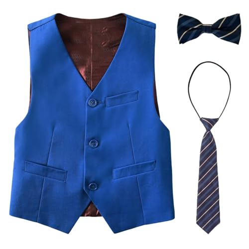 Qisuma Boys' Vest Royal Blue Slim Formal Suit Vest for Wedding Homecoming with Pockets Adjustable Back Strap