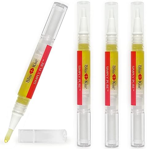 Bliss Kiss | 4 Vanilla Fragrance Nail Oil Cuticle Pens w/Vitamin E & Jojoba⏤Nail Strengthener Nail Growth Treatment for Brittle Peeling Breaking Thin Nails