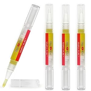 Bliss Kiss | Fragrance Free 4 Nail Oil Cuticle Pens w/Vitamin E & Jojoba⏤Nail Strengthener Nail Growth Treatment for Brittle, Peeling, Breaking, Thin nails