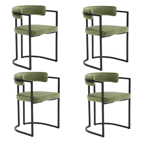 Wahson Sillas De Comedor De Terciopelo Juego De 4 Sillas De Cocina Con Reposabrazos Respaldo, Sillas De Salón Modernas Patas Metálicas Para Hogar Restaurante, Verde Wahson Sillas De Comedor De Terciopelo Juego De 4 Sillas De Cocina Con Reposabrazos Respaldo, Sillas De Salón Modernas Patas Metálicas Para Hogar Restaurante, Verde