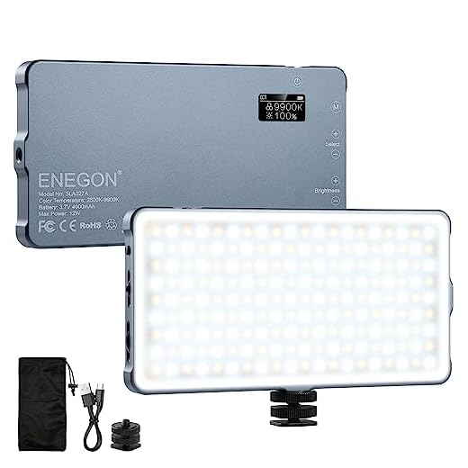 ENEGON 4000mAh Recargable Luz de Vídeo LED Bicolor Montable con Mini Panel para Cámaras DSLR Profesionales | Iluminación de Vídeo Foto | Se Adapta a iPhone, Sony, Canon, Nikon, Fuji, Panasonic y más