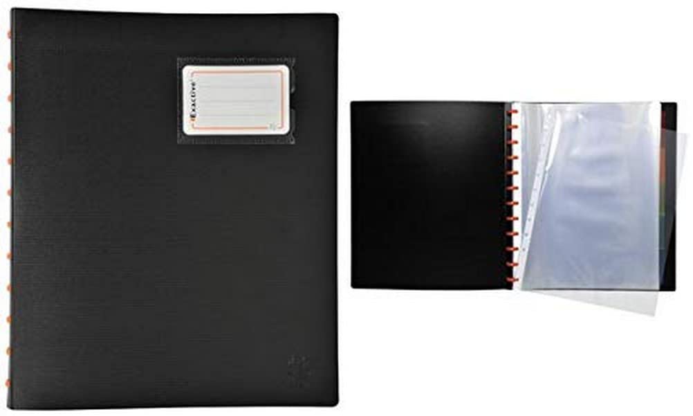Exacompta - Réf. 86434E - 1 Protège-documents Exactive amovible à anneaux avec 40 pochettes détachables - 80 vues - 5 intercalaires couleur avec porte étiquette - pour A4 - couverture rigide noire