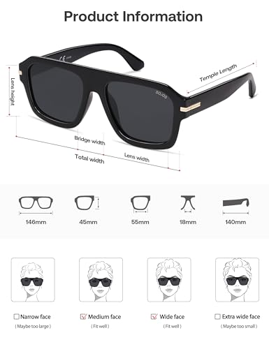 SOJOS Retro Oversized Square Polarized Sunglasses for Women Men, Vintage Aviators Shades SJ2384 5