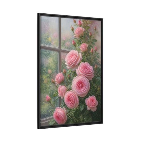 Toile imprimée roses roses avec cadre noir chic 60x90 cm