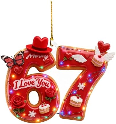 67 Valentines Day Decorations - 67 Meme Acrylic Hanging Decorations, Glitter Valentine Love Hanging Ornaments 67 Handmade Christmas Tree Ornaments, 67 Valentines Day Gifts for her