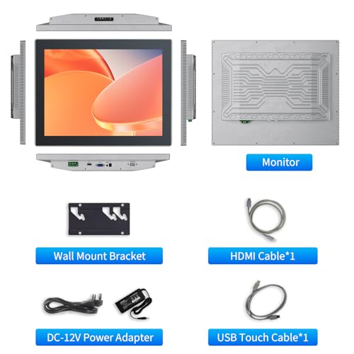 Image of 19 inch Touchscreen Monitor,Ratio 4:3 IPS PCAP Industrial Touch Screen Monitor with HD-MI VGA USB Port,Build-in Speakers & VESA,Touch Screen for PC,POS,Laptop,Home,RPI