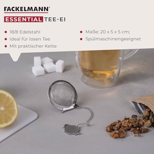 Fackelmann Tee-Ei Essential aus hochwertigem Edelstahl - Ideal für losen Tee, spülmaschinengeeignet, Silber