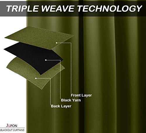 Image of JUPON Energy Saving Extra Wide Blackout Curtains for Bedroom with 3 Layers Weaving Technology, Set of 2 (54 x 108 inch - Green)