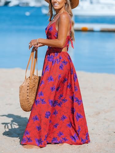 Image of CUPSHE Women's Maxi Dress Floral Print Twisted V Neck Sleeveless Long Dress Summer Casual Dress
