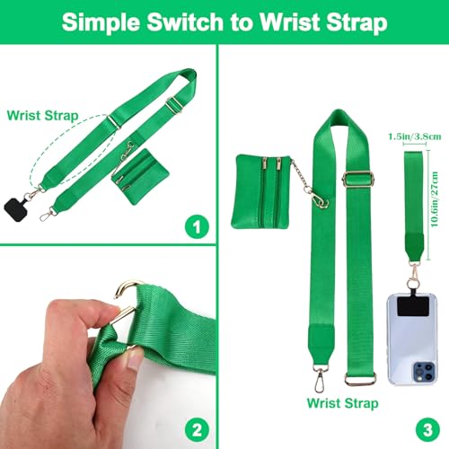 Image of XANGNIER Clip and Go Strap for Phone with Wallet Crossbody, Phone Strap with Zippered Wallet, Adjustable Anti Theft Cellphone Lanyard for Women, Cellphone Chain Accessories,Forest Green