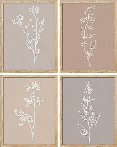 SIGNWIN Framed Pastel Watercolor Wall Art, Set of 4 Wildflower
