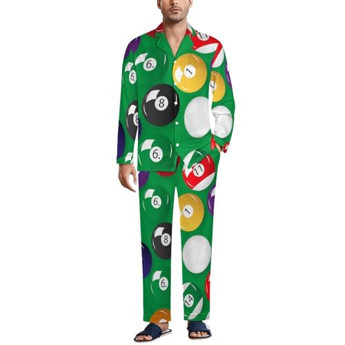 Billiards Pool Table Balls Men's Pajama Set Button Down 2 Piece Sleepwear With Pocket Fashion Comfortable Loungewear