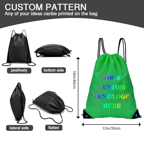 Custom Bags With Your Logo Set of 100 Custom Backpack Draw String Bags Pack Bulk for Travelling Swimming Gym Everyday Use (Green)