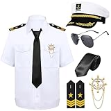 Clovilet Men's Yacht Captain Sailor Costume for Adult with Shirt Hat Accessories Set Party Cosplay (L)