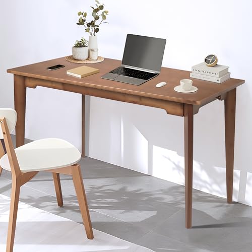Maydear 47\" Bamboo Multipurpose Study Writing Desk with Drawer, Modern Simple Computer & Laptop Table Dining Table for Bedroom, Living Room, Home and Office, Kitchen,Walnut