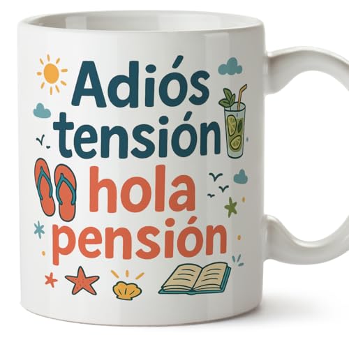 MUGFFINS taza regalo jubilación divertida | Adiós tensión hola pensión en Español | 330 Ml 11 oz | jubilacion v2
