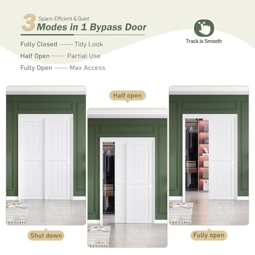 Image of FREDBECK White Sliding Closet Door 48x80(Double 25inch),Bypass Door H Frame