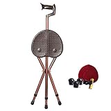 Heavy Duty Walking Cane with Folding Seat 440 lbs Capacity Adjustable Canes with Seats for Heavy Weight Thick Aluminum Alloy Cane Stool Seat Chairs (Brown with LED Light)